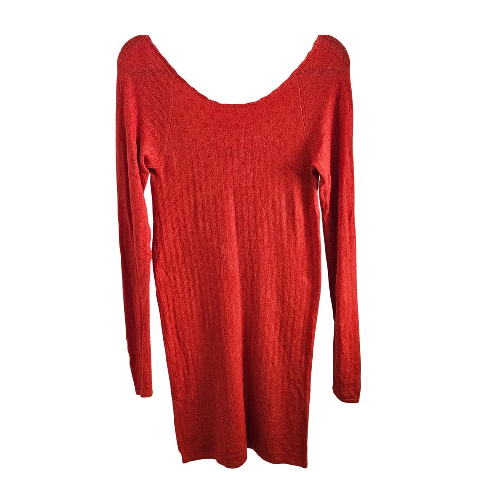 Free People Pointelle Knit Mini Dress Womens L Scoop Neck Deep Back Stretch Sexy